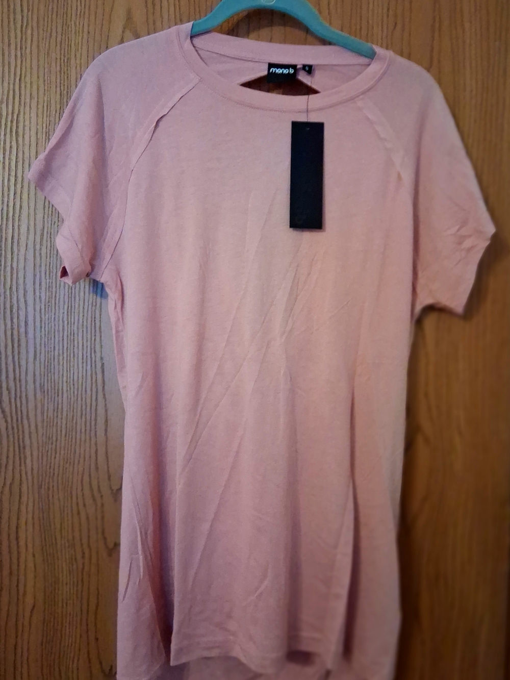 Mono B Dusty Pink Short Sleeve Crewneck Tee With Cut Out Draped Back